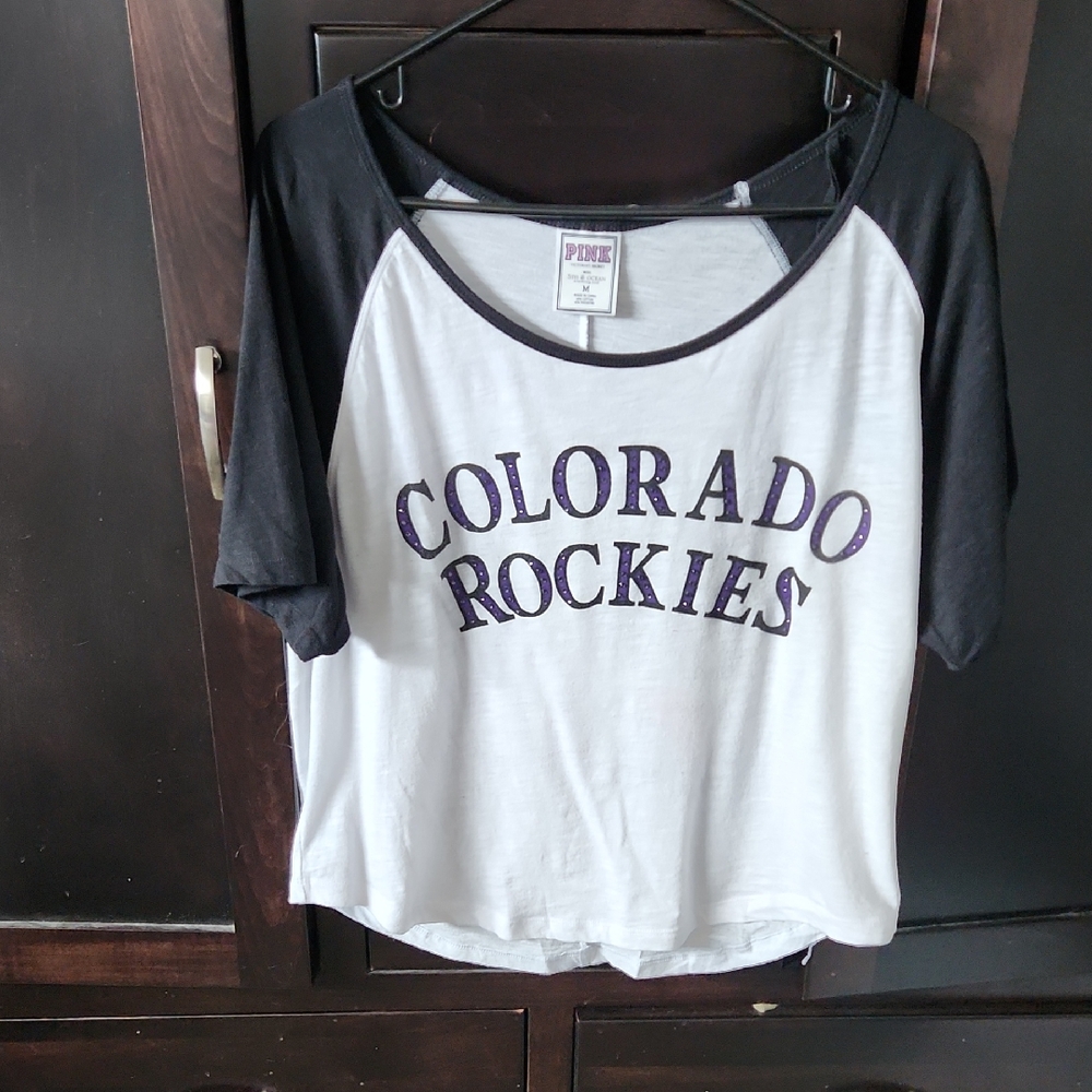 PINK Victoria's Secret Black and White Colorado Rockies Tee